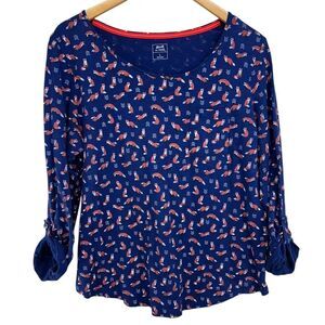 Le Tigre Fox Print Long Sleeve Pocket Tee with Roll Tab Sleeves Womens Large